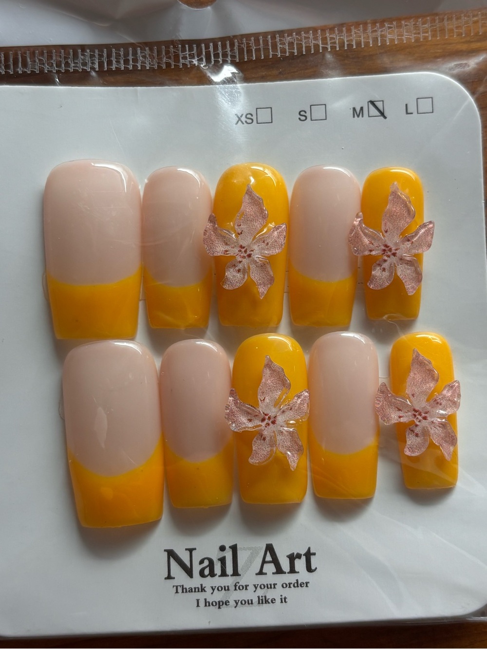 Nail Art Yellow & Nude Floral Press-On Nails